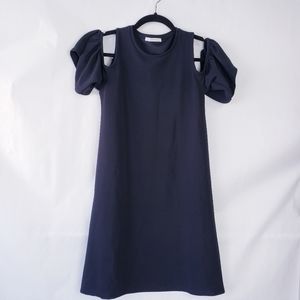 Zara Trafaluc Little Black Dress Cold Shoulder Bell Sleeves Sz: Small Stretch